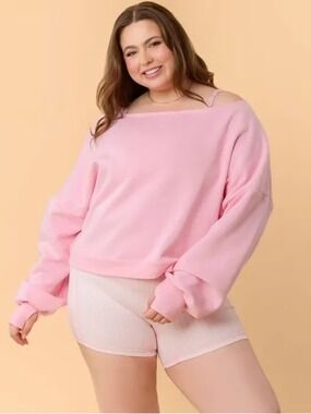 NWT Blogilates Women's Dance Studio Off the Shoulder Sweatshirt, 1X - Pink